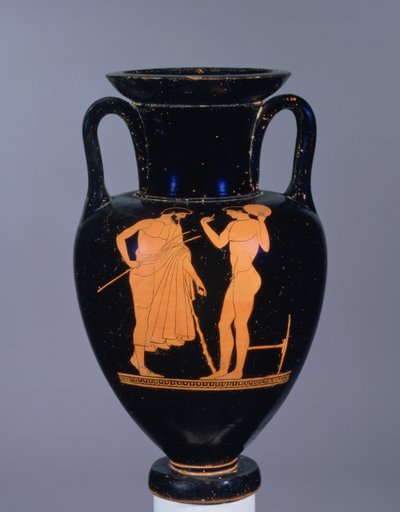 Anfora attica a figure rosse raffigurante un anziano barbuto e un giovane, probabilmente VI secolo a.C. da Greek